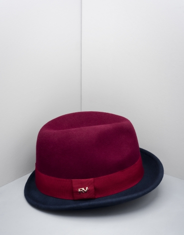Burgundy and blue Borsalino hat