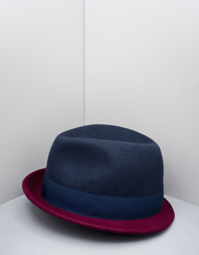 Blue and burgundy Borsalino hat