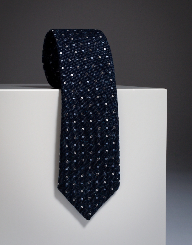 Navy blue checked wool tie