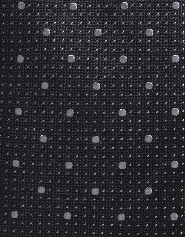 Corbata seda negra con microtopos gris
