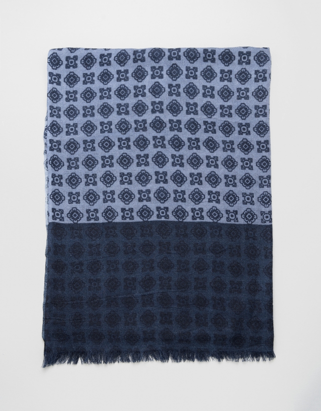 Blue scarf with navy blue trim