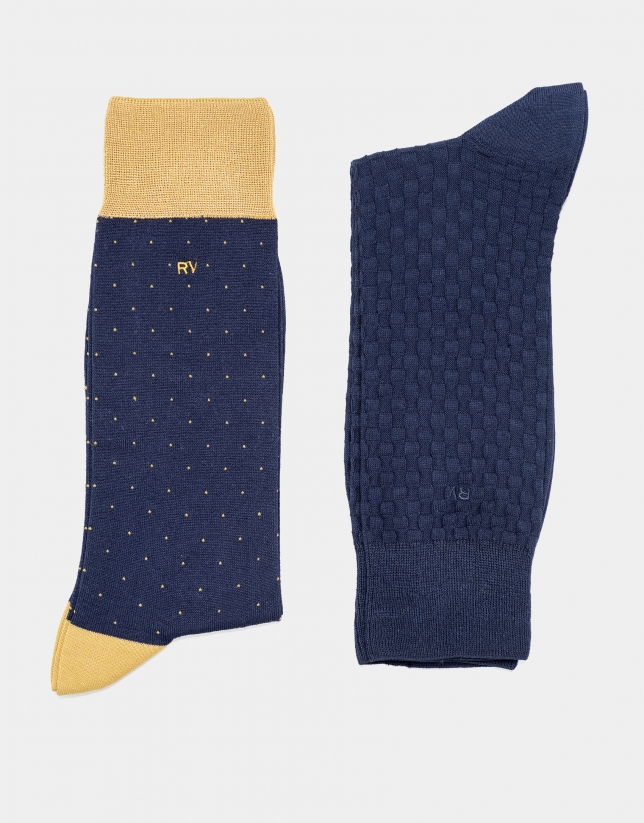 Pack of navy blue checked and dotted socks