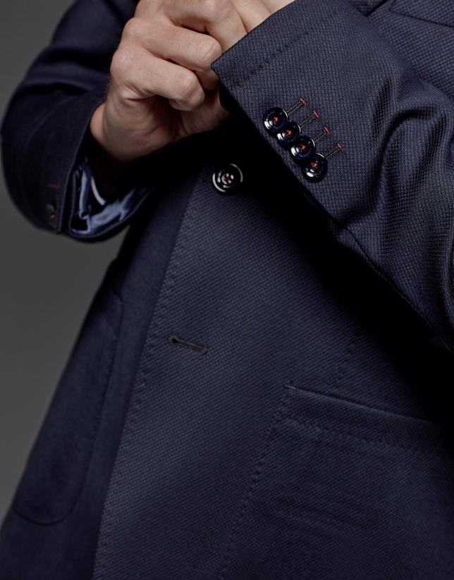 Navy blue sports jacket with patch pockets