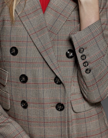 Red double-breasted glen plaid jacket