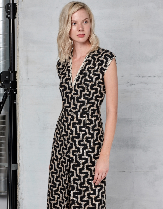 Geometric tweed dress with V-neck