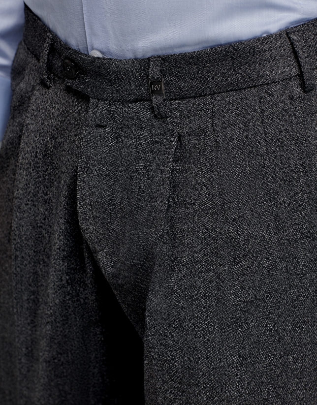 Pantalón de pinzas lana gris melange