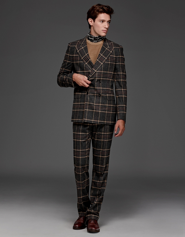 Gray/beige glen plaid double-breasted suit