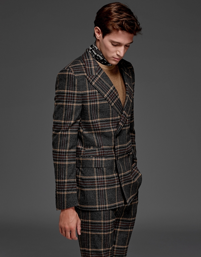 Gray/beige glen plaid double-breasted suit