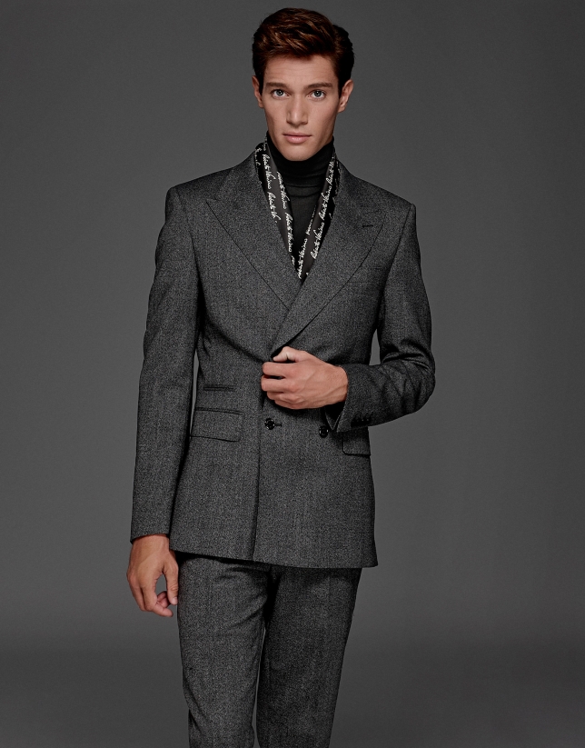Gray wool double-breasted suit