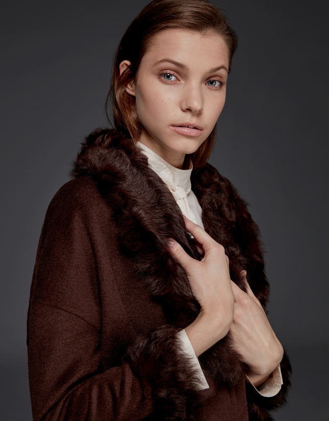 Brown double-faced parka with fur collar