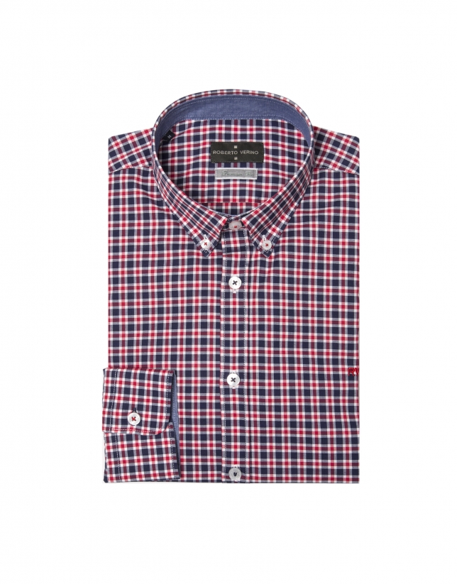 Blue and red checked shirt