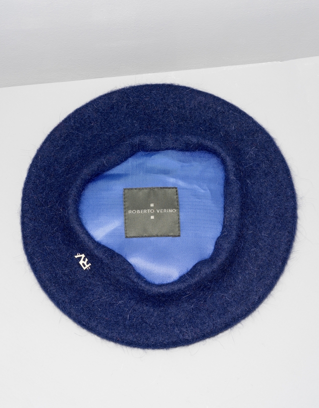 Blue wool and angora beret