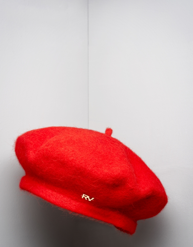 Red wool and angora beret
