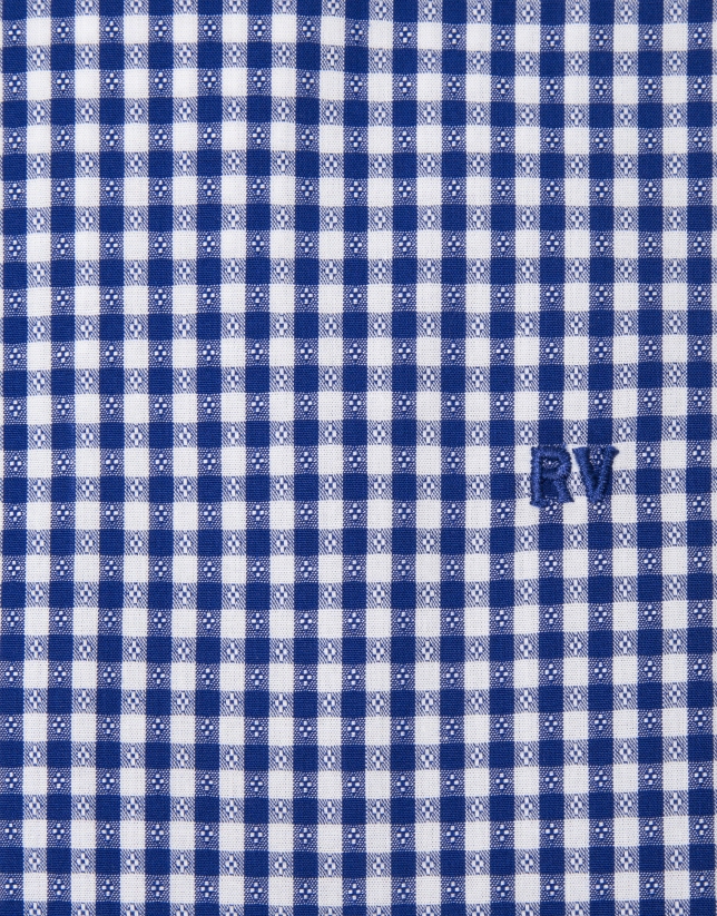 Navy blue Vichy shirt with white design