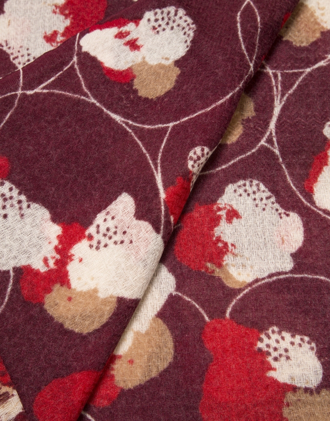 Red floral print wool scarf