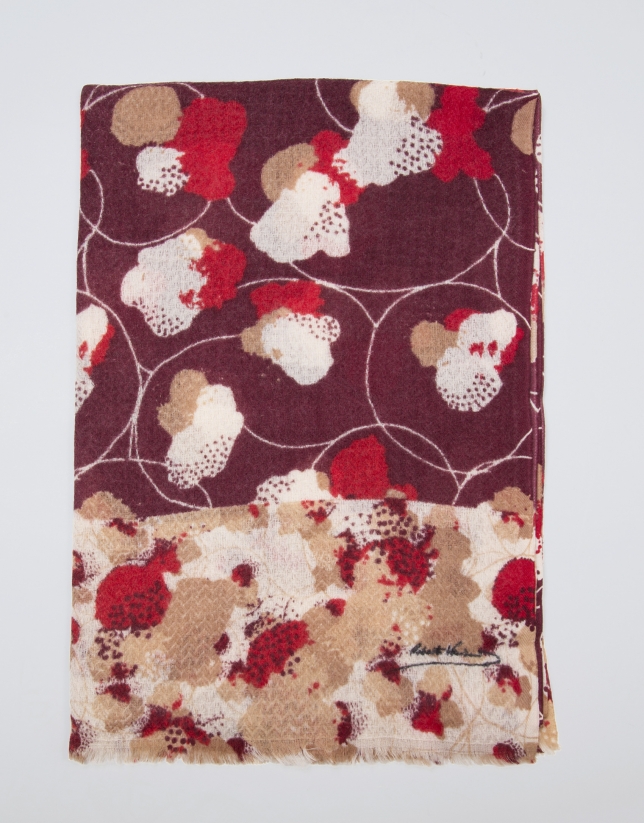 Foulard lana rojo estampado flores