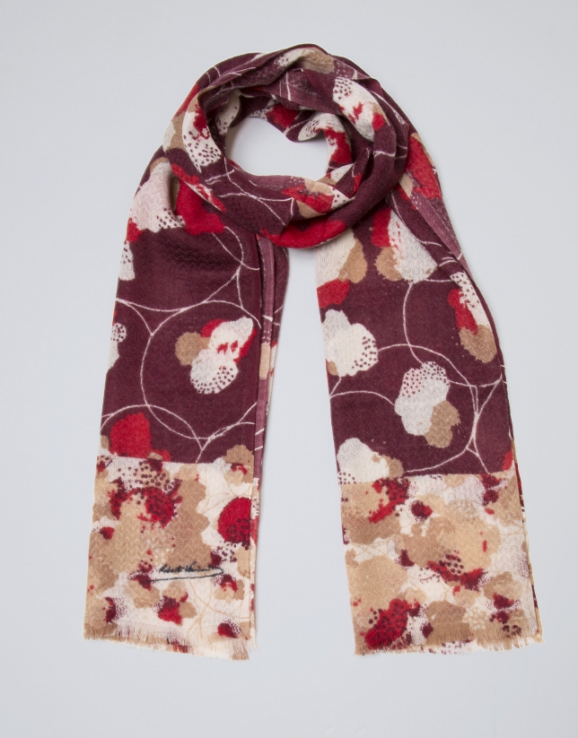 Red floral print wool scarf