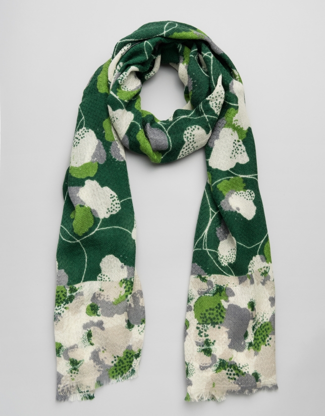 Foulard lana verde estampado flores