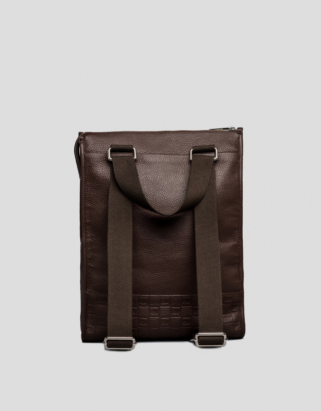 Men's brown leather backpack