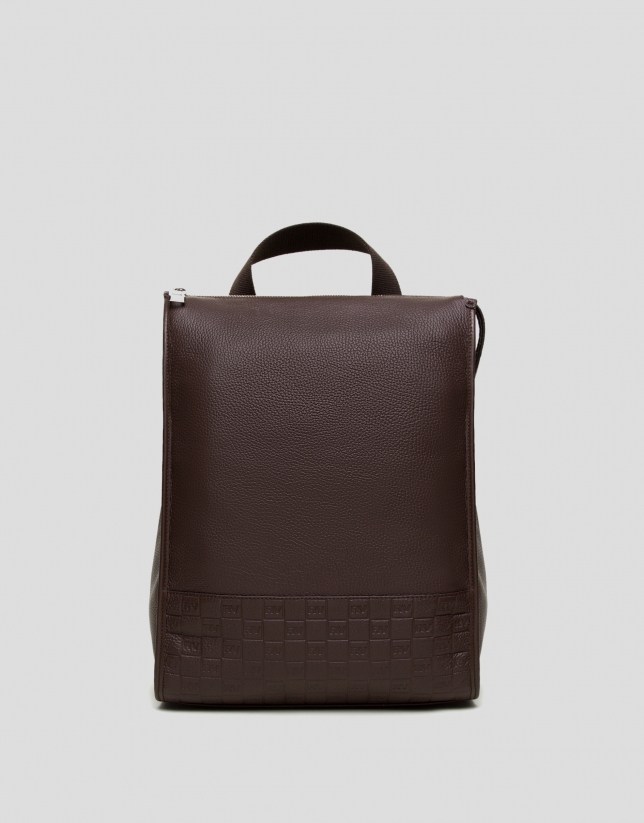 Men's brown leather backpack