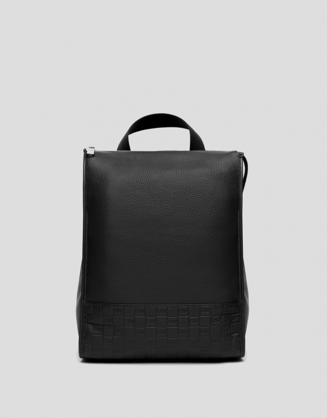 Men's black leather backpack