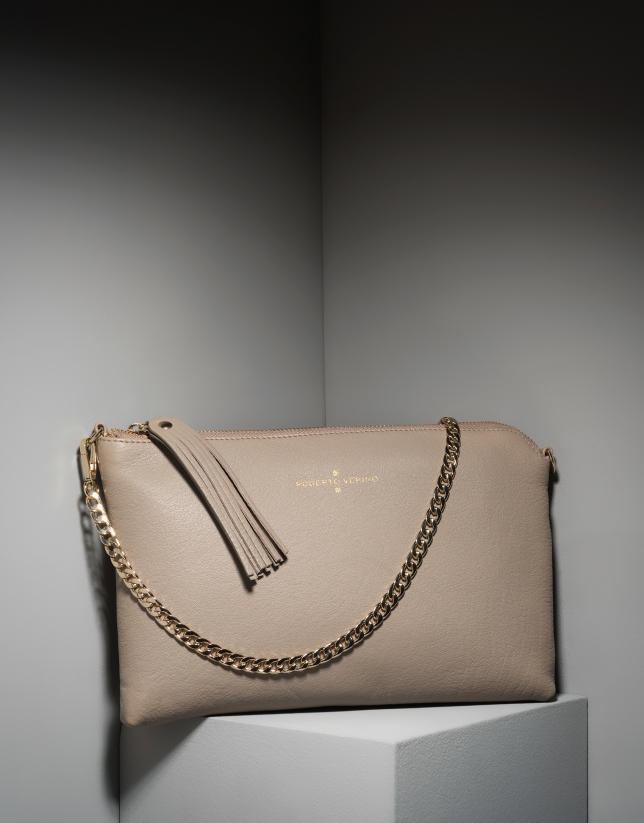 Taupe leather Lisa Clutch 