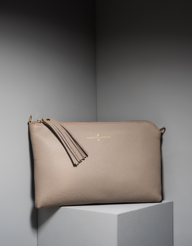 Taupe leather Lisa Clutch 