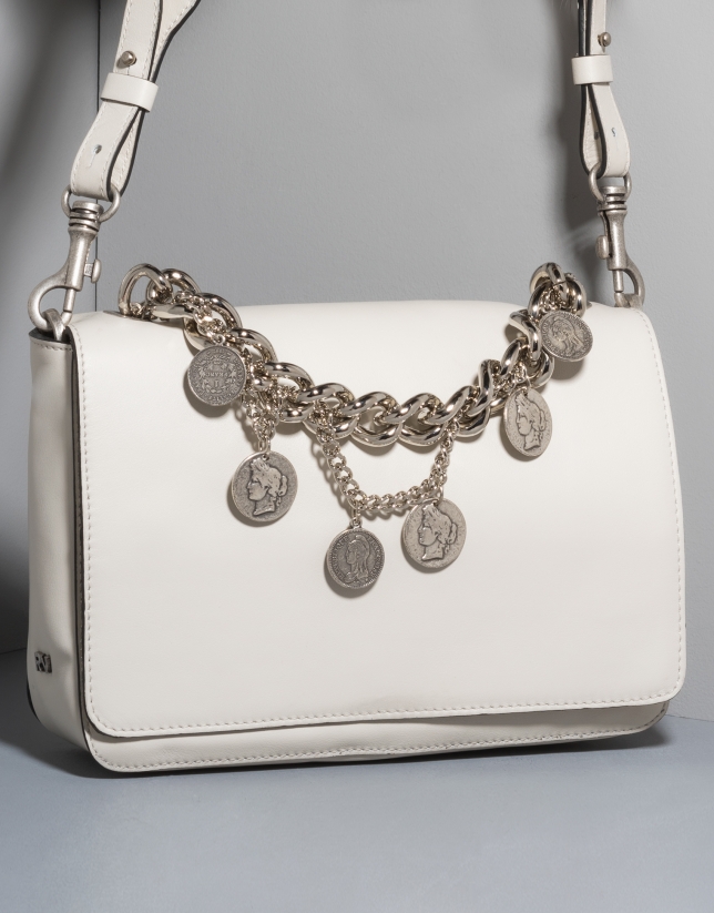 White leather Joyce billfold with chain