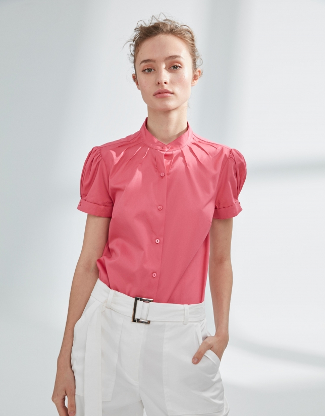 Pink blouse with puff sleeves