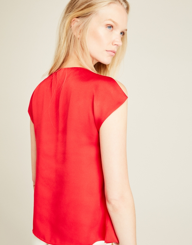 Red satin top with bow