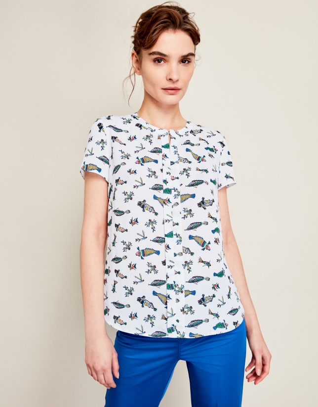 Beige top with fish print