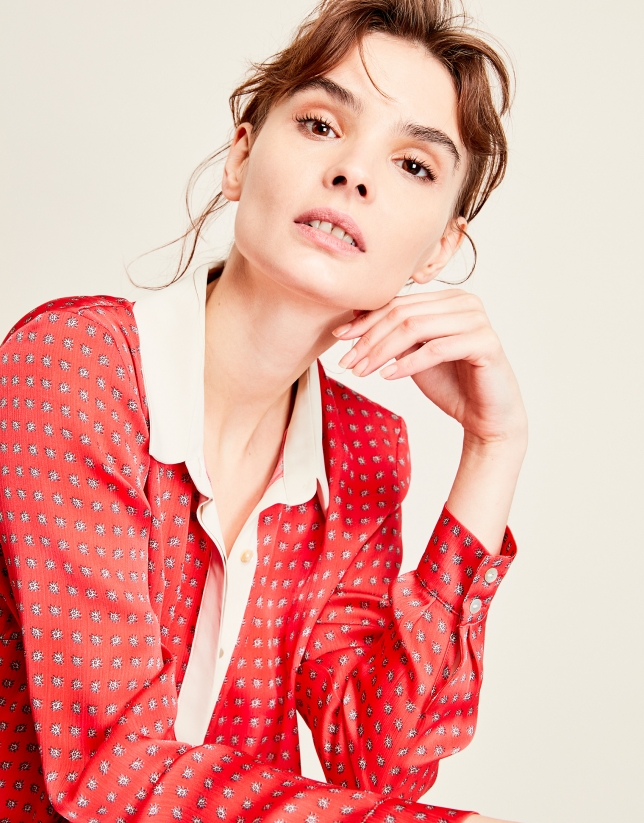 Red chiffon print blouse