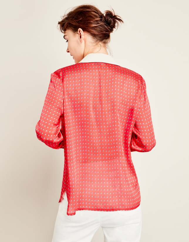 Red chiffon print blouse