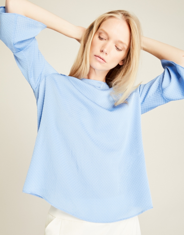 Blue top with flounce sleeves 