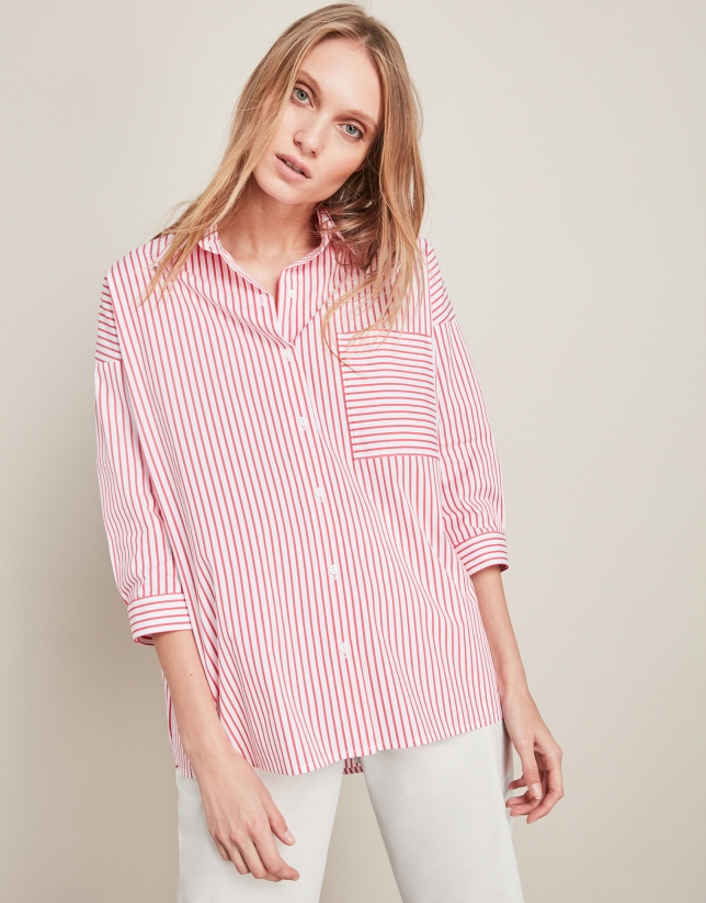 Red striped loose shirt