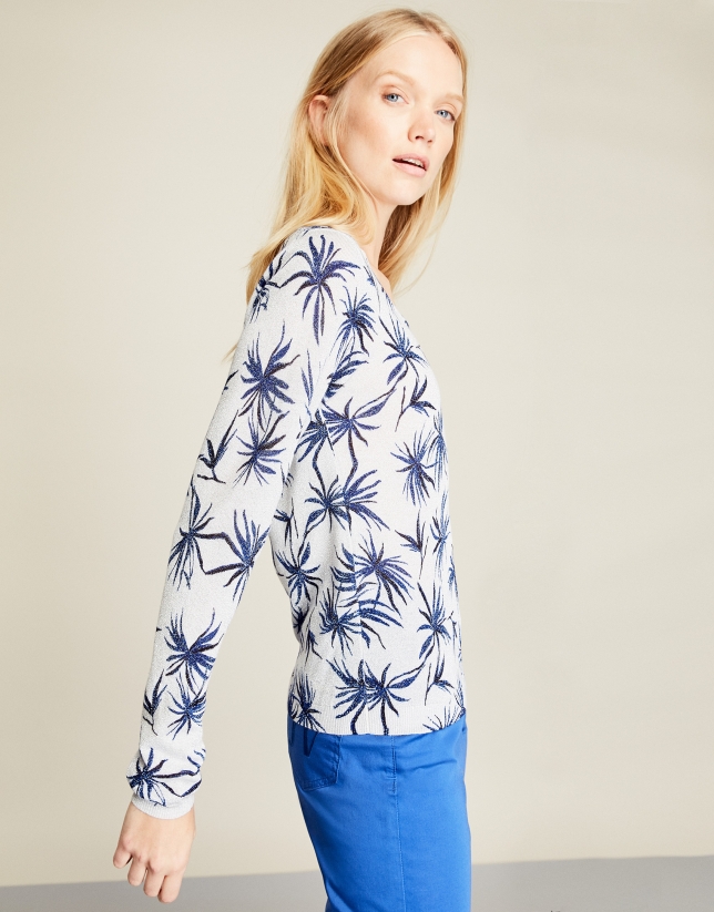 Blue floral print t-shirt with glitter