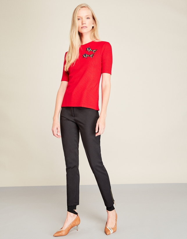 Red t-shirt with fish print