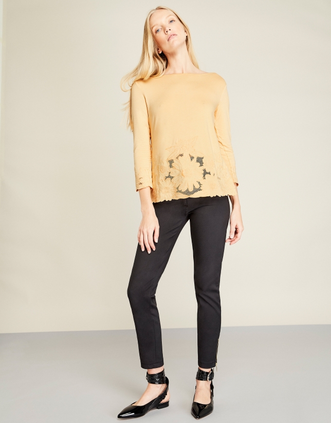 Yellow embroidered top