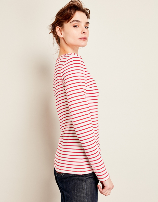 Red striped top with palm tree