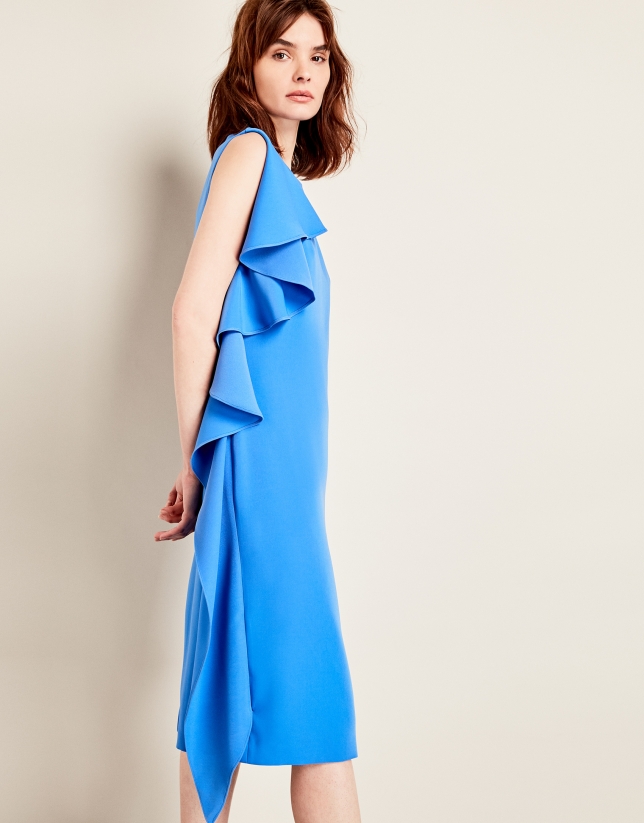 Blue asymmetric dress with flounce