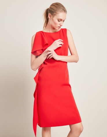 Red asymmetric dress with flounce