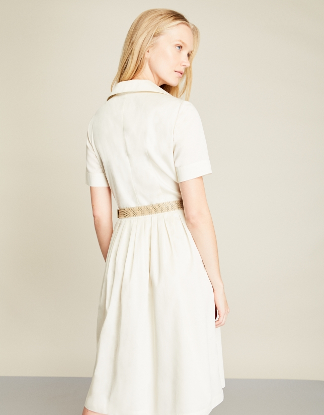 White gathered shirtwaist dress