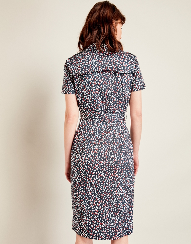 Print elastic cotton shirtwaist dress