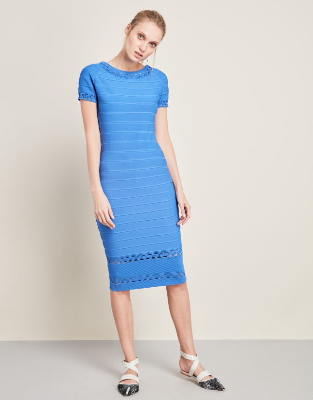 Blue mid-length knit dress
