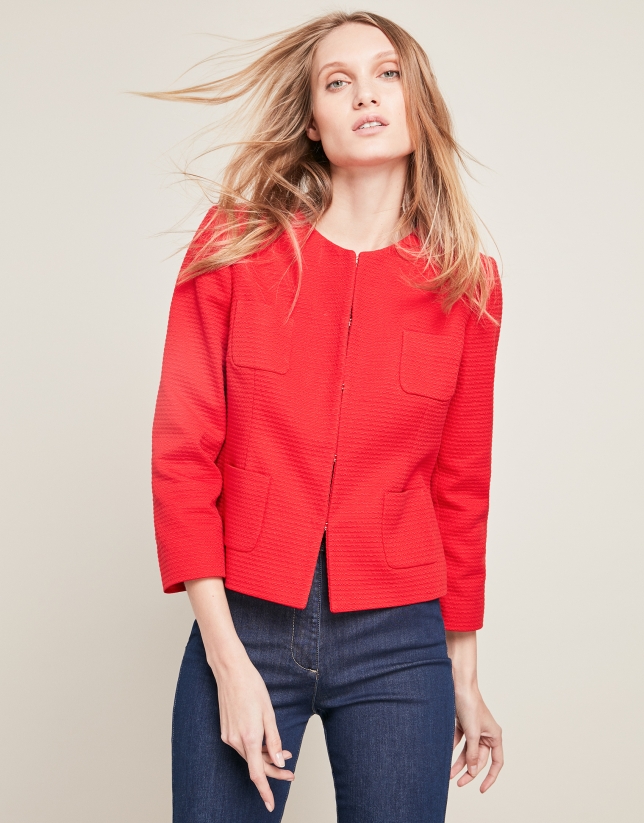 Red short jacket with pockets