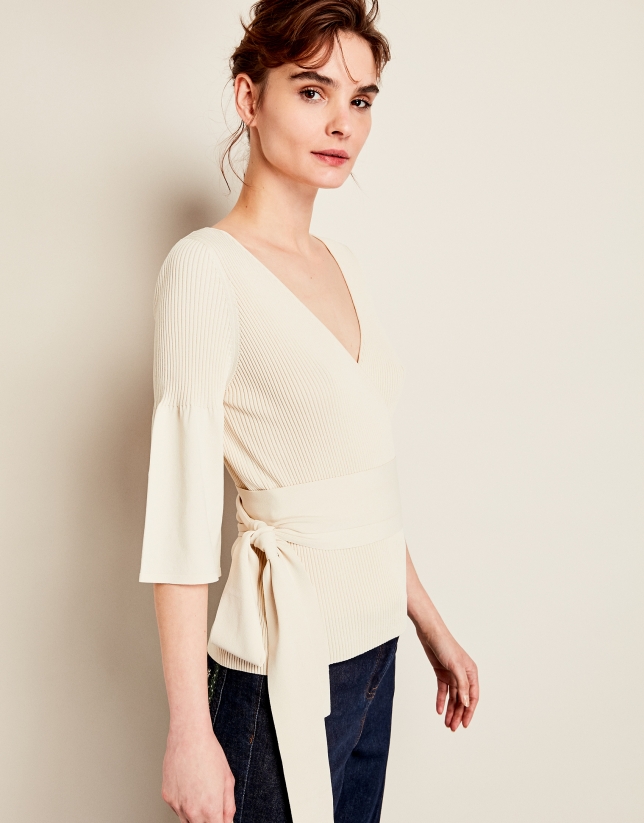 Beige double-breasted cardigan