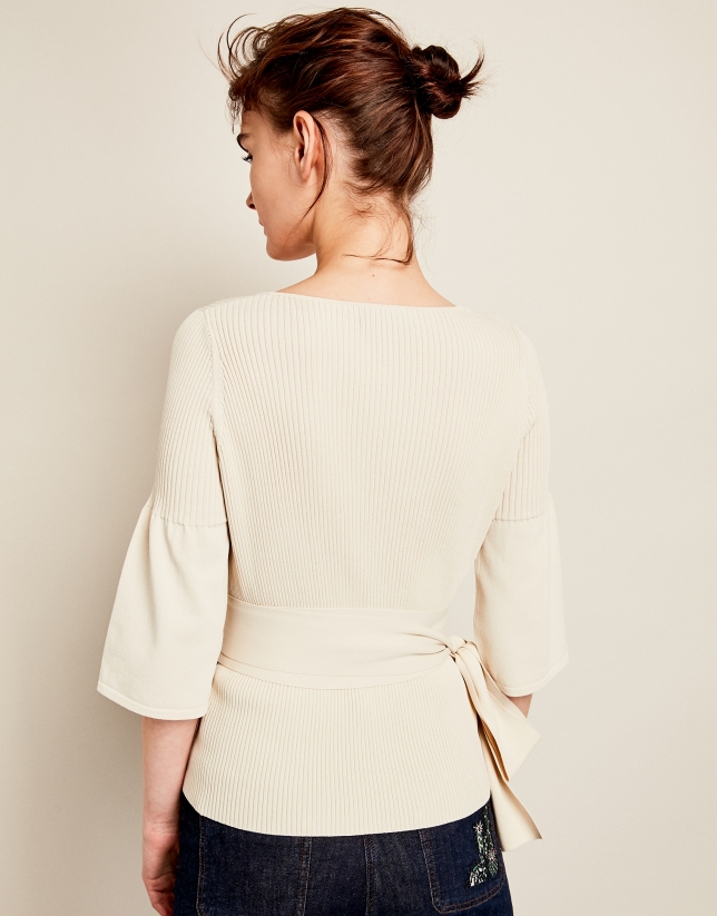 Beige double-breasted cardigan