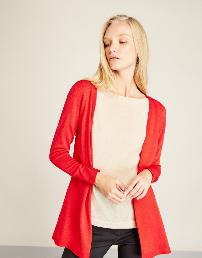 Red structured cardigan