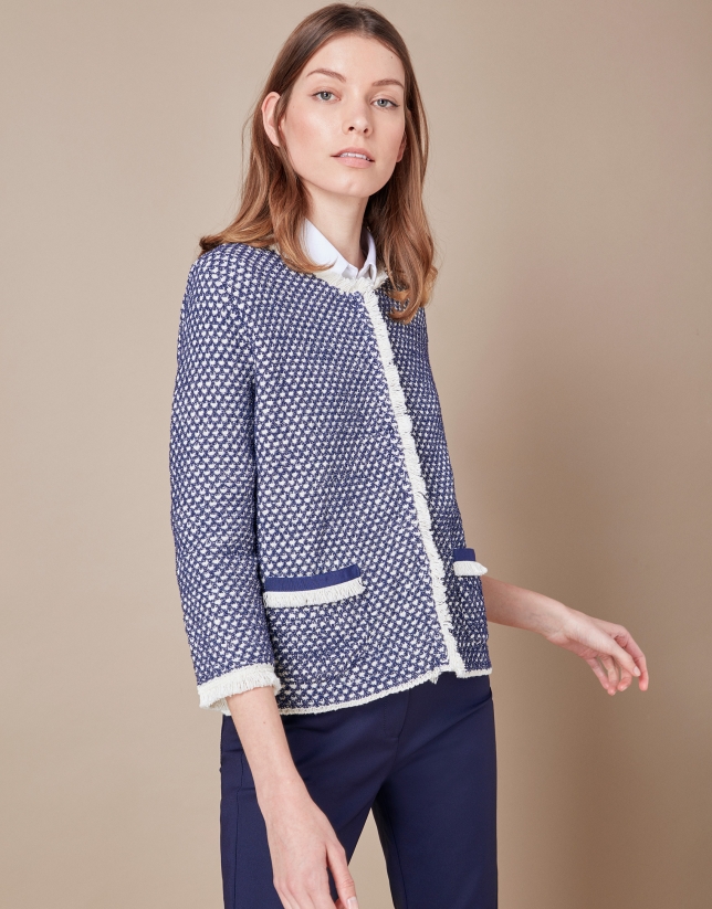 Short blue knit jacket