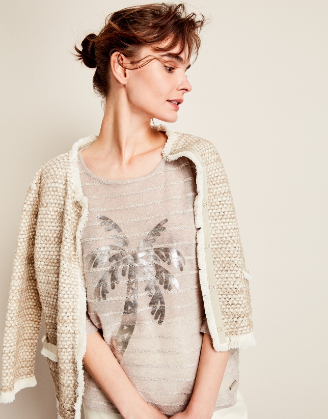 Beige sweater with palm tree